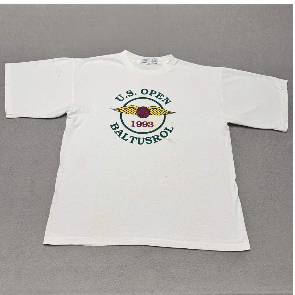 Izod Club T Shirt Mens L White 1993 US Open Baltusrol Golf Cotton Vintage USA